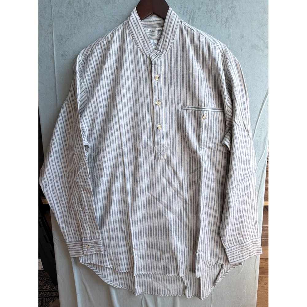Grandfather Lee Valley Shirt Men L Blue White Striped Band Collar Irish Cork